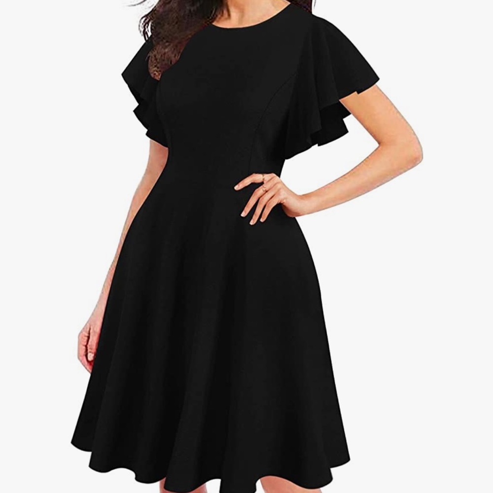 Black Flutter Sleeve Occasion Party Dress Size Medium